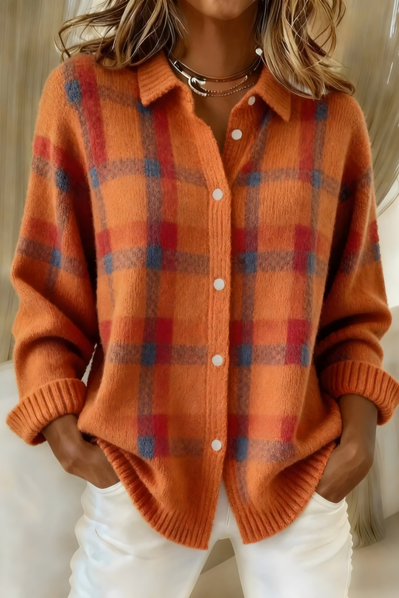 Grace | Cardigan en maille à carreaux orange