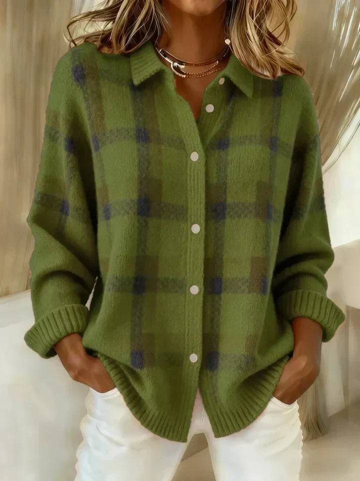 Grace | Cardigan en maille à carreaux vert