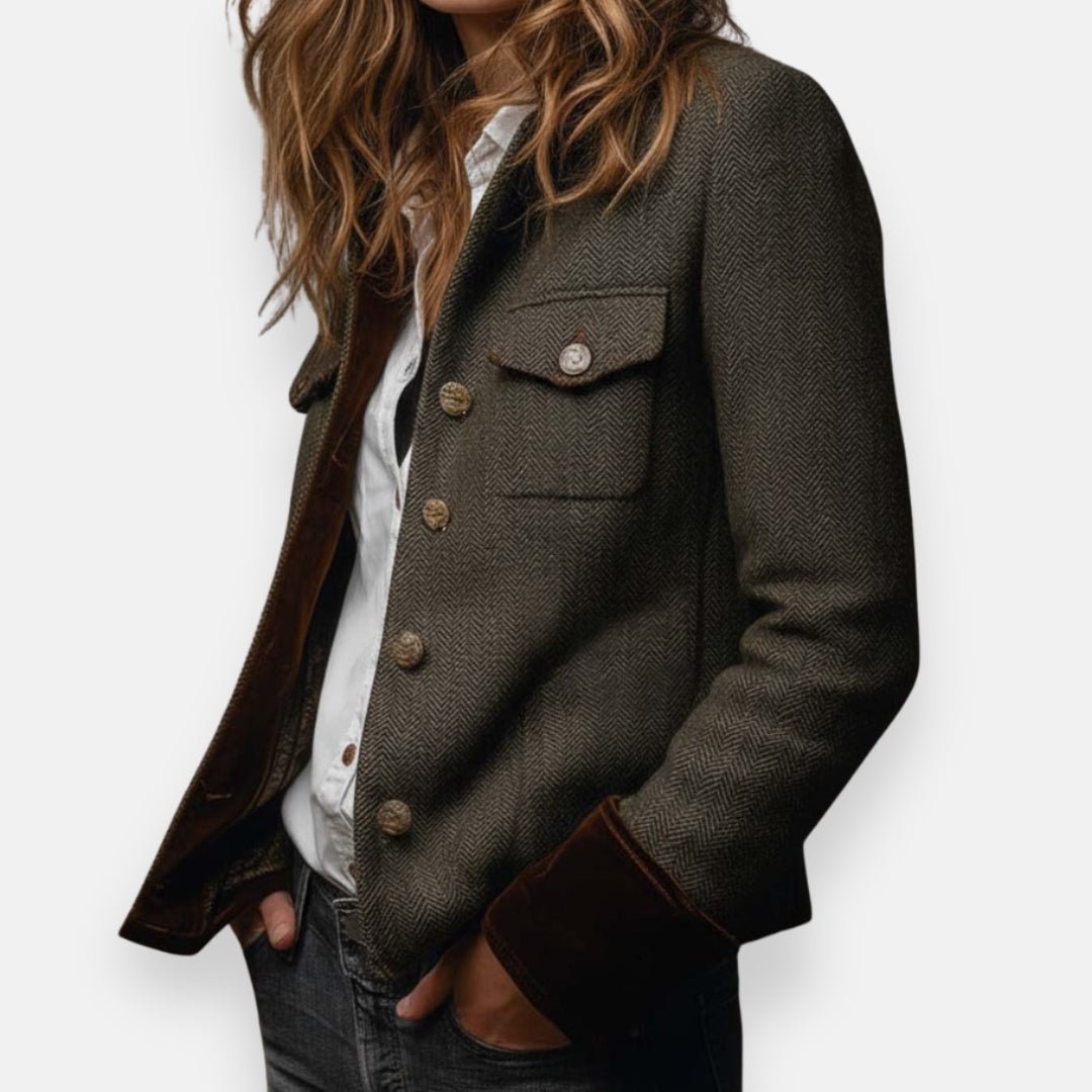 Dobrawa | Żakiet w stylu tweed z aksamitnymi detalami