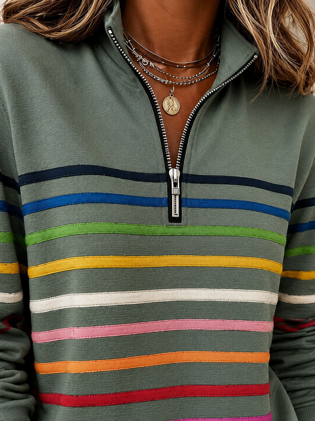 Mirka | Sweter w paski z suwakiem