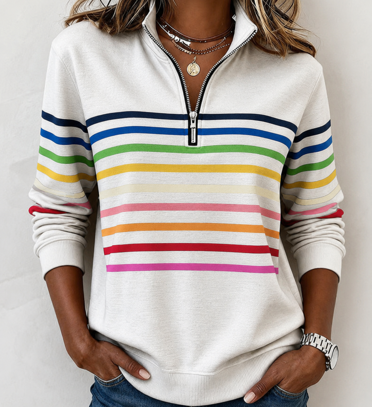 Mirka | Sweter w paski z suwakiem