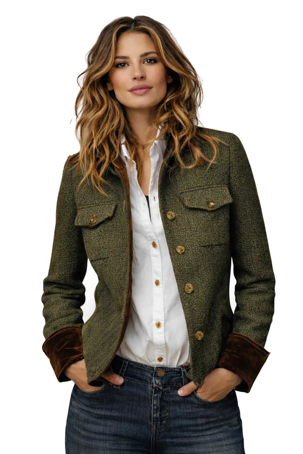 Dobrawa | Żakiet w stylu tweed z aksamitnymi detalami