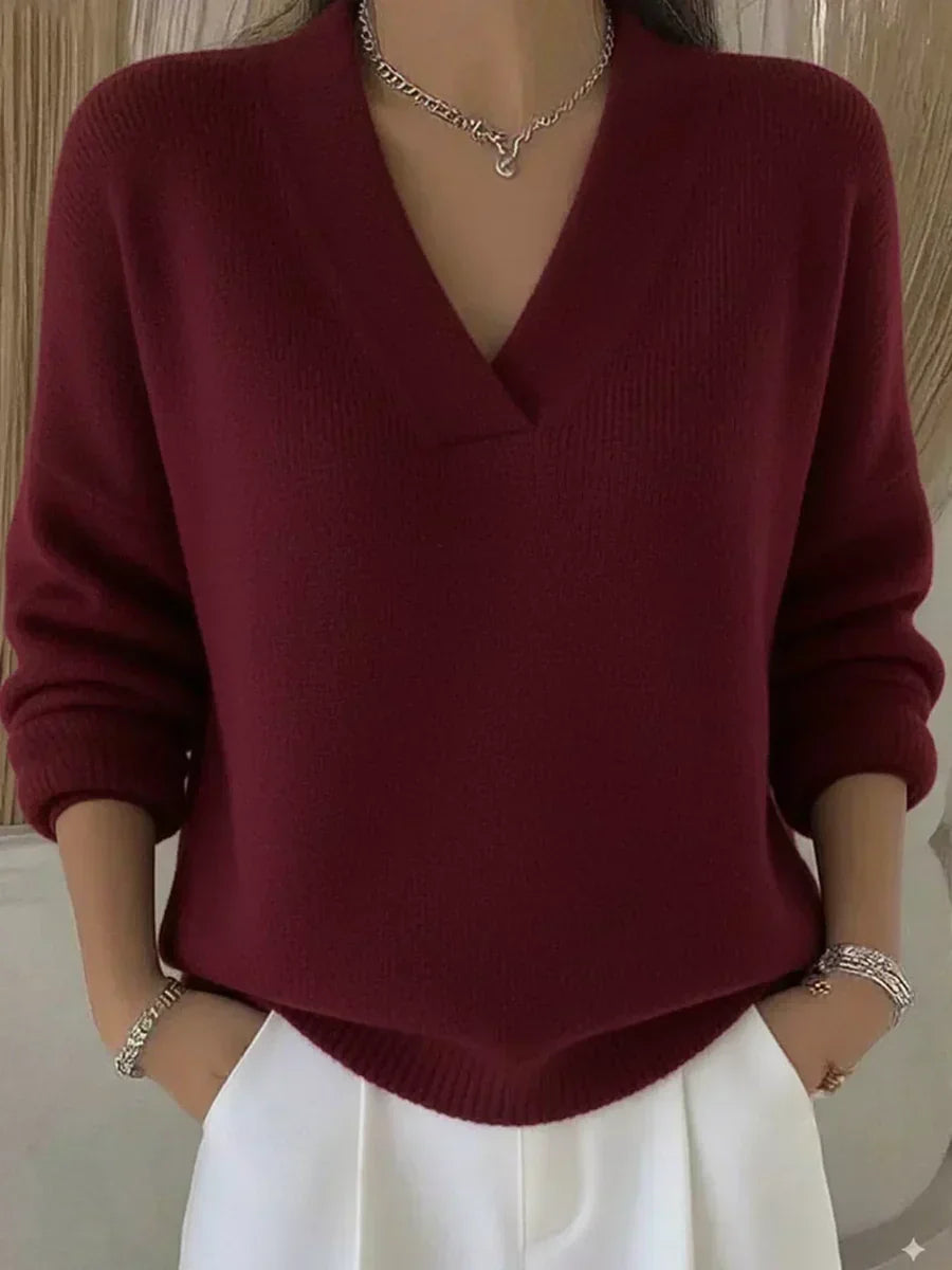 Wioletta | Swobodny sweter z dekoltem w serek
