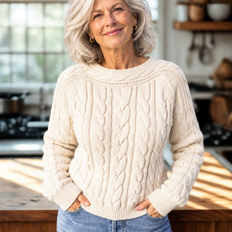 Céleste | Pull torsadé à col rond crème