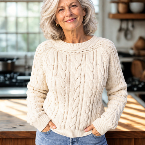 Céleste | Pull torsadé à col rond crème