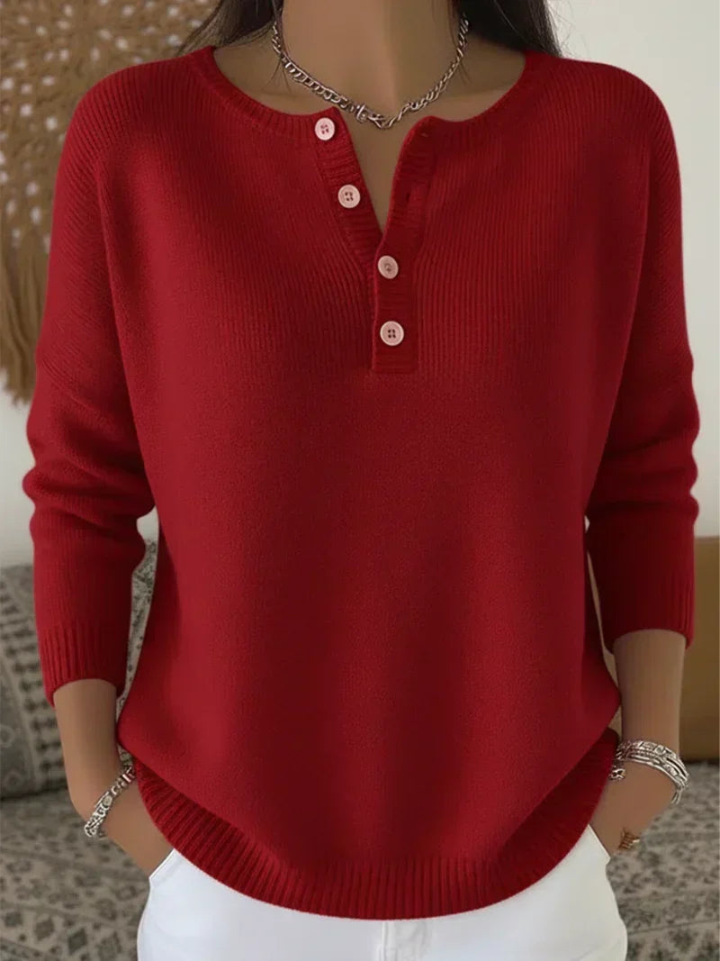 Helena | Dzianinowy sweter henley z guzikami