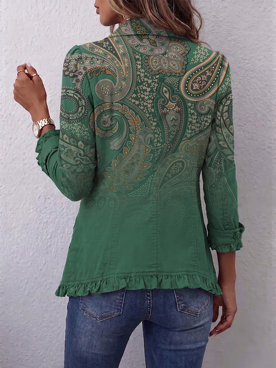 Emilia | Kurtka boho z falbankami we wzór paisley