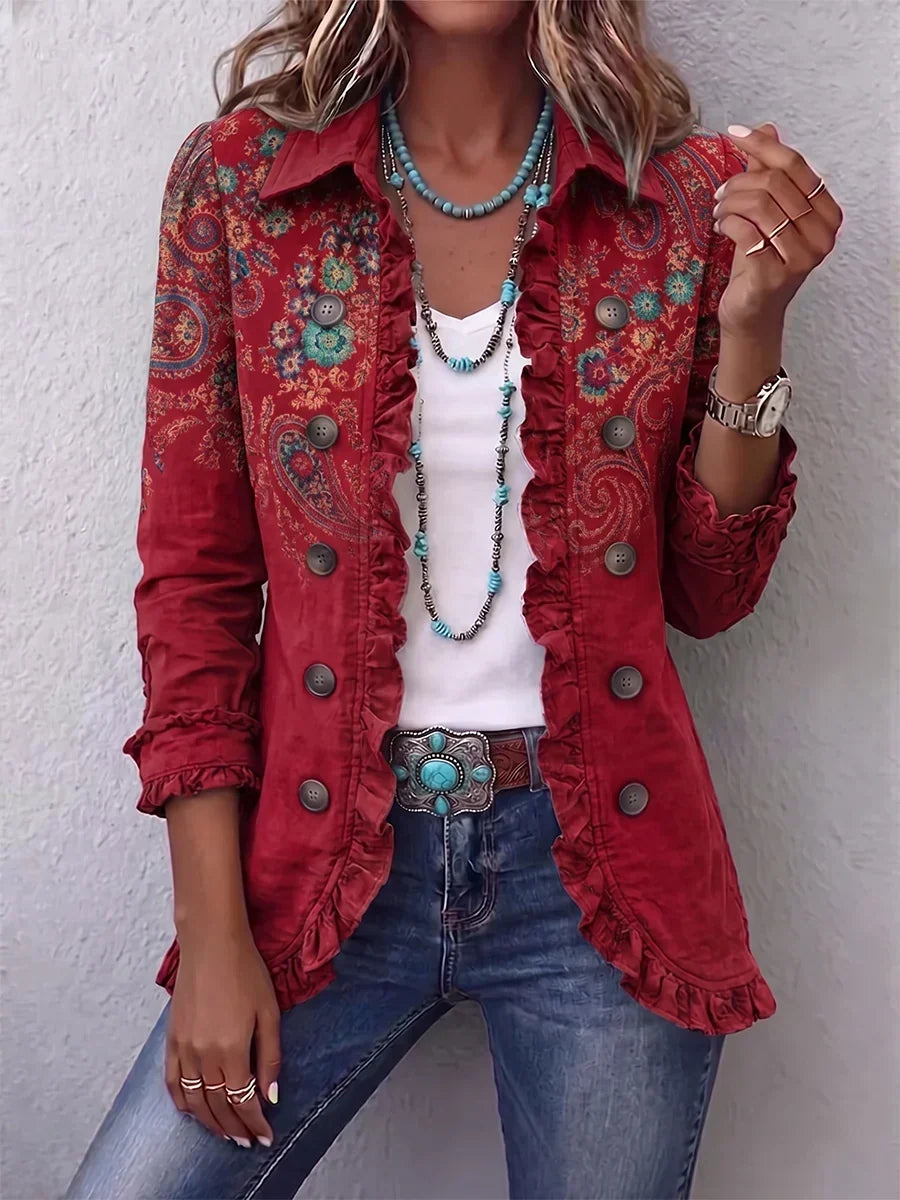 Dorota | Kurtka boho z falbankami we wzór paisley