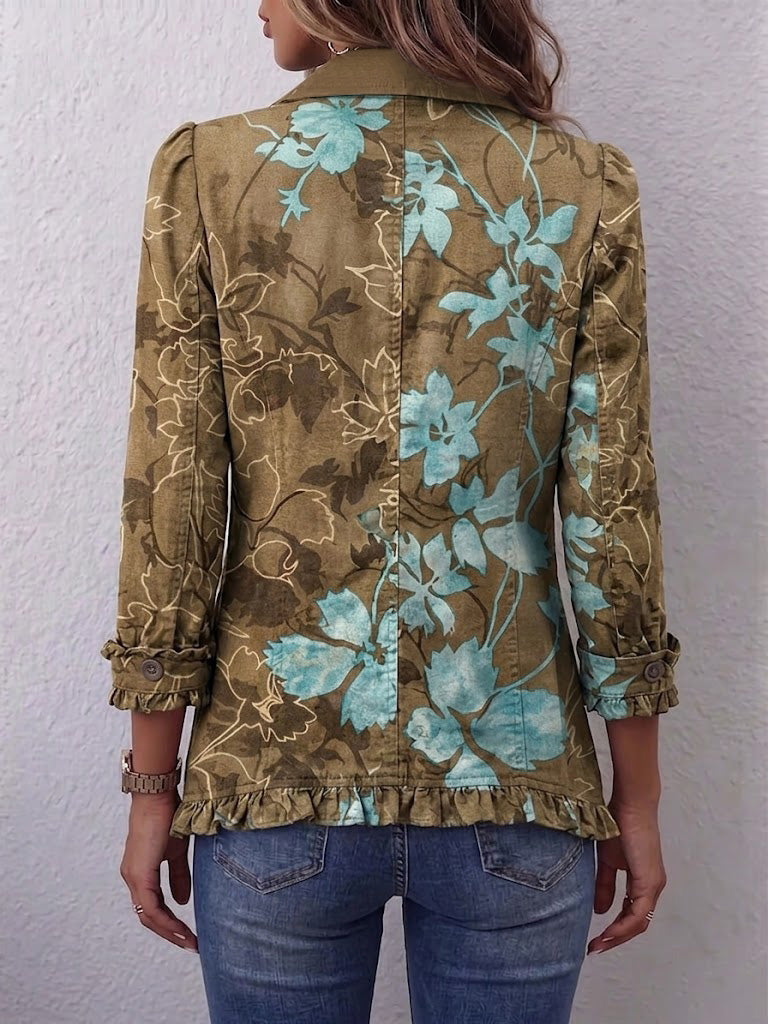Marlena | Kurtka boho z falbankami w cieniowany wzór kwiatowy