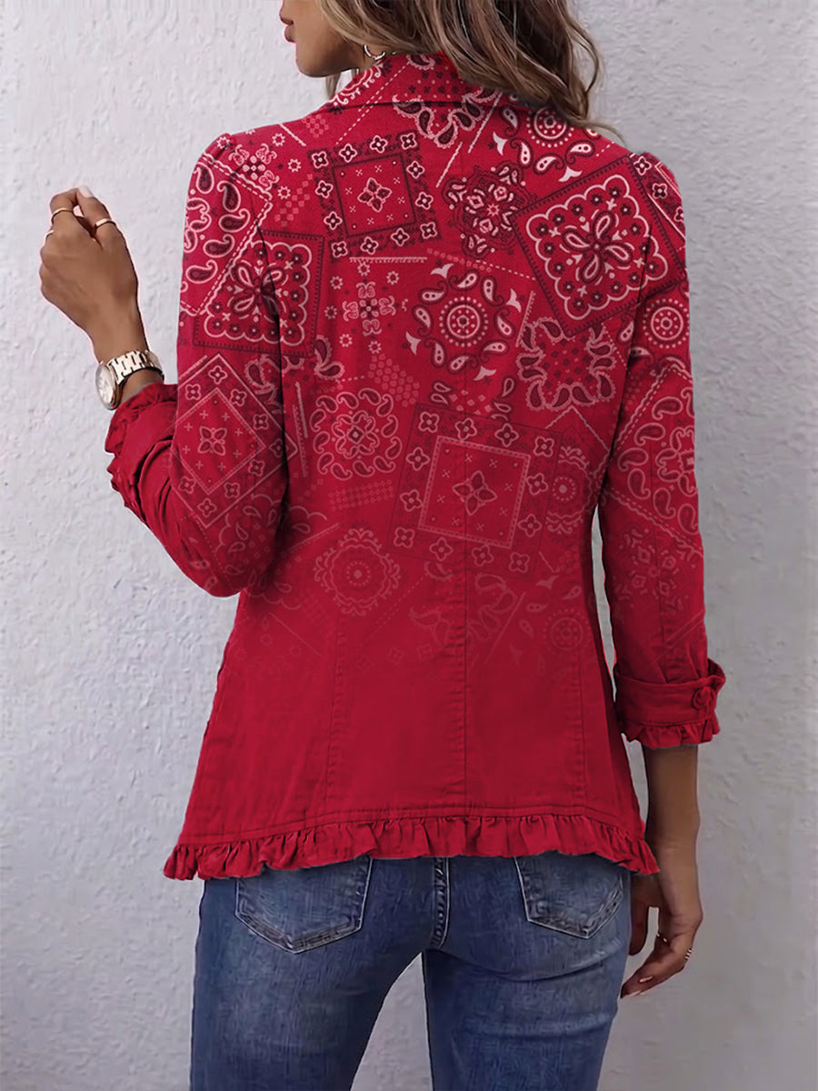 Malwina | Kurtka boho z falbankami w cieniowany paisley