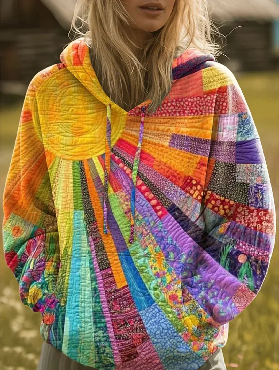 Faustyna | Kolorowa bluza patchwork z kapturem