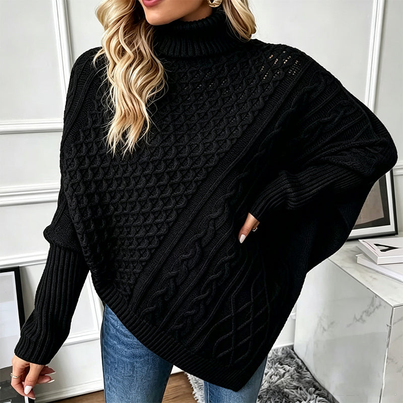 Bogusia | Asymetryczne poncho w warkocze ze stójką