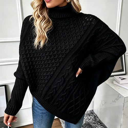 Bogusia | Asymetryczne poncho w warkocze ze stójką