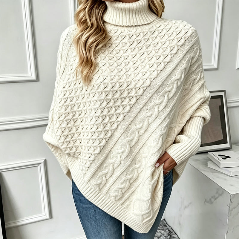 Bogusia | Asymetryczne poncho w warkocze ze stójką